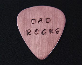 Guitar Pick, Dad Rocks, Hand Stamped Guitar Pick, Metal Guitar Pick, Copper Pick, Brass Pick, Aluminum Pick