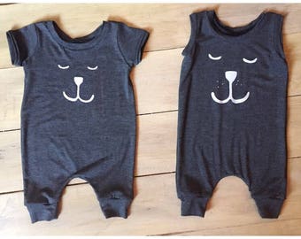 Bear face romper | modern baby clothes | baby romper