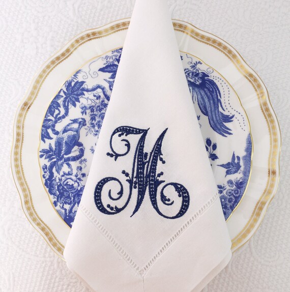 Single Initial Monogrammed Linen Dinner Napkin Wedding Gift