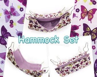 Purple butterfly hammock set, sugar glider cage set, gifts for pets, chinchilla beds, pet rat hammock