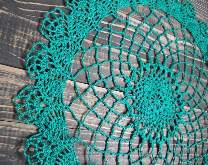 Turquoise doily, crochet ornaments, crochet lace doily, crocheted decoration, crochet table decor, decorative crochet, white cotton doily