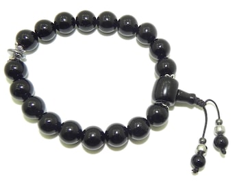 Wrist mala bracelet black onyx 10 mm and hematite buddhist bracelet mala