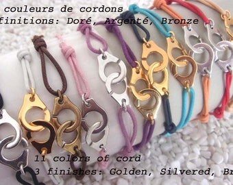 Bracelet style handcuff with various colored cord