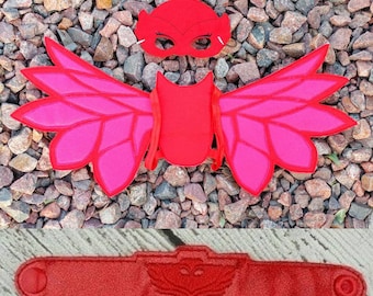 Red Bedtime Hero Mask and Wings - Owlette Costume - Halloween - Dress Up - Pretend Play - Wings - Mask - Bracelet