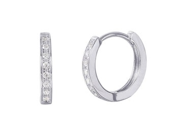 Sterling Silver Rhodium Plated CZ Hoop Earrings | Bridesmaids Gift | Everyday Earrings