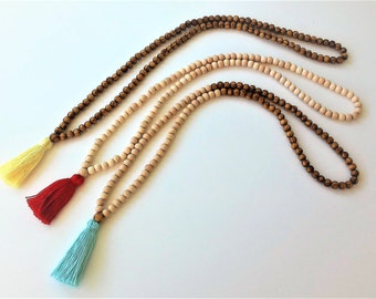 Mala Necklace - 108 + 1 wooden beads Mala Necklace - Meditation Necklace - Collar para meditación - Beaded Necklace - tassel necklace -