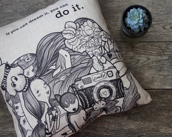 If You Can Dream It Illustration Pillow Cover, Decorative Pillow Cover, Throw Pillow, Pillow Cushion, Sofa Pillow, Cushion Cover