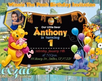 Winnie The Pooh Birthday Invitation | Winnie The Pooh Baby Shower Invitation |