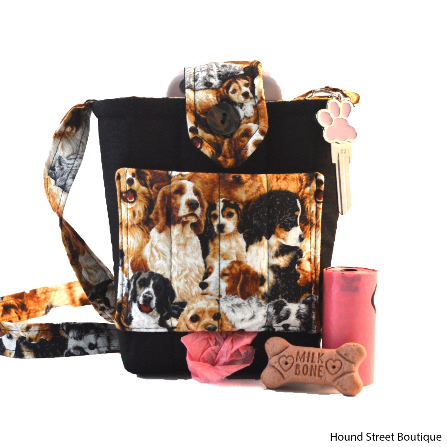 Black Cross Body Dog Walking Bag dog walker gift Poop Bag