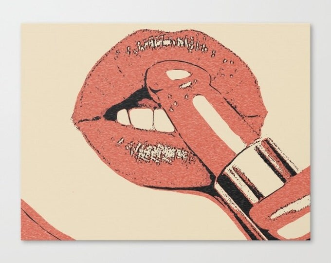 Erotic Art Canvas Print - Talk to me, dirty, naughty, kinky things... NSFW red lips art, sexy pop art sketch, sensual high quality artwork