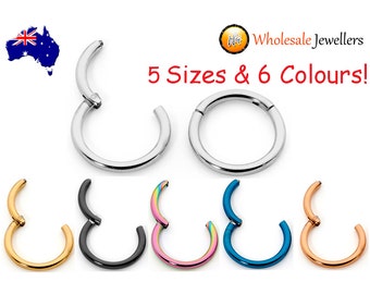 1pr 16G Hypoallergenic 316L Surgical Steel 6mm - 13mm Sleepers Hinged Hoop Earrings Segment Rings