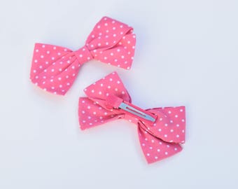 Pink Polka Dot Bow SET OF 2, Fabric bows