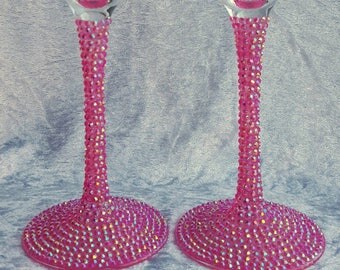 Sparkly Champagne Glasses, Decorated wine glass, Champagne flutes