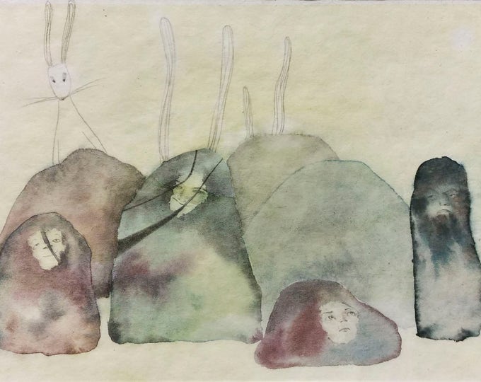 Stones and rabbits - Original illustration