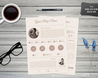 My Dream Job Media Kit Template >> 2-page Modern blog press kit for Word and Photoshop >> DIY Printable >> Professional and Creative Design