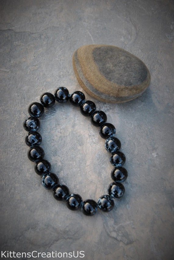 Mens Black Marble Round Bead Bracelet Item 143