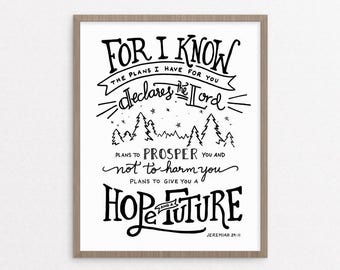 Jeremiah 29:11 (Black) - Christian art print - Bible verse printable - Inspirational quote poster - Instant download
