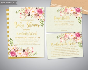 Baby Shower Invitation Girl, Baby Shower Invitation Printable ,Gold Baby Shower Invitation, baby shower invite,Girl and boy baby shower set