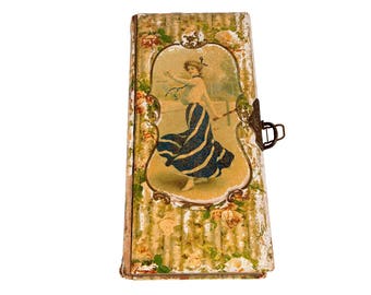 FREE SHIPPING: Antique Vintage Victorian Celluloid Photo Album - Tennis Playing Gibson Girl Elongated Photograph Album
