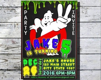 Ghostbusters Birthday Invitation, Ghostbusters Invitation, Ghostbusters Invite, Slimer, Ghost Busters, Ghost Buster Birthday Card