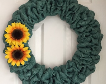 Burlap Sunflower Wreath - Fall Burlap Wreath - Fall Wreath for Front Door - Yellow Sunflower Wreath - Front Door Decor - Autumn Wreath