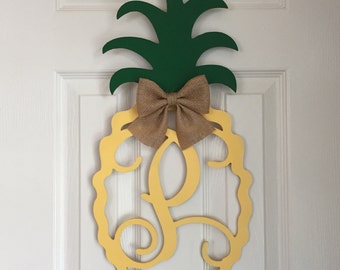 Monogram Pineapple Door Hanger - Summer Door Hanger - Pineapple Initial Wreath - Beach Door Hanger - Pineapple Wreath - Beach Door Decor