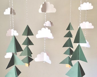 Tree mobile, camping mobile, woodland mobile, cloud mobile, camping bedroom, boys room, rustic nursery, mountain nursery, baby boy mobile