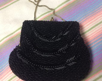 Vintage Hong Kong Du Val Black Beaded Evening Clutch