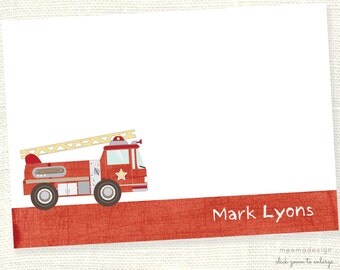 Personalized Notecard Set / Set of Flat Personalized Stationery / Stationary Cards/ Personalized Namecards/Firetruck design