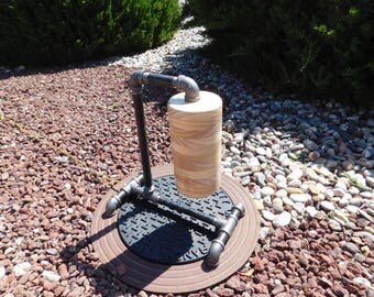 Black Iron Pipe Lamp With Pine Cylinder Shade