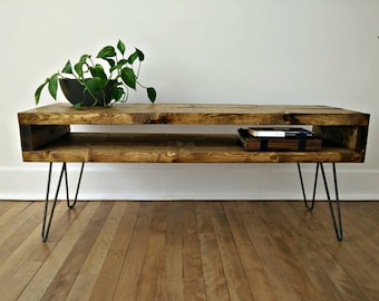 Coffee Table, Side Console, Mid Century Table, TV Console on Hairpin Legs