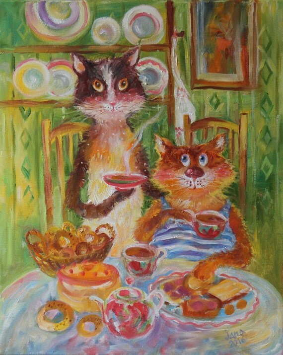 Original oil painting on canvas funny animals cat portraits 2