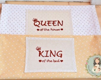 Set of two pillowcases, King and Queen | valentine's gift | hand embroidered | wedding gift, newlywedds, bride&groom, engagement gift