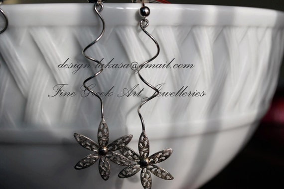 Flower Earrings Sterling Silver White Gold-plated Jewelry Lakasa e-shop birthday woman anniversary Christmas holidays Best gifts ideas