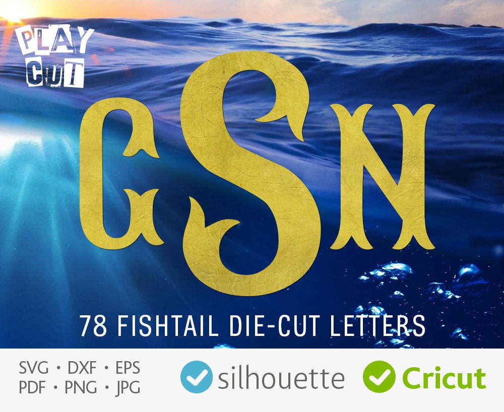 Download Fishtail font svg 3 letter monogram vinyl alphabet dxf svg