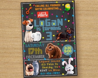 Secret Life Of Pets Invitation, Printable Secret Life Of Pets Birthday Party Invite, Pets Chalkboard Invitation, Secret Life Of Pets Invite