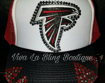 One of A Kind Atlanta FALCONS Bling Hat, Glitter Detailing- Embroidered Patch