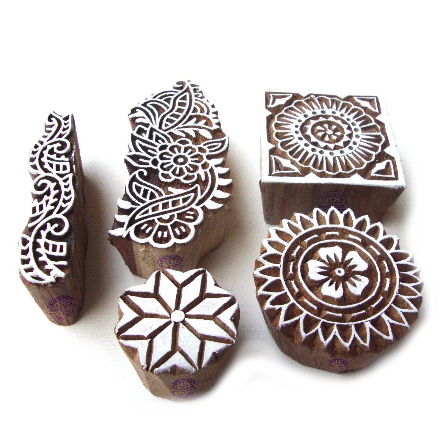 Original Round and Floral Pattern Wood Stamps for Printing