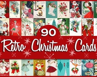 90 Retro Vintage Christmas Card Fronts / Each Card 10" Long or Wide / INSTANT DIGITAL DOWNLOAD / Tags: Clipart Clip Art Navidad Noel Santa