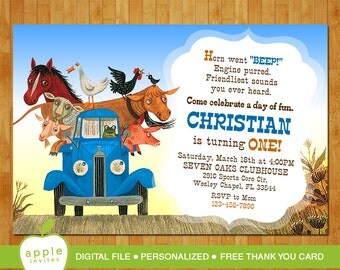 little blue truck invitation, little blue truck Party, little blue truck birthday, little blue truck, FREE thank you Card!