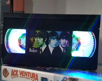 Retro VHS Beatles Night Light Table Lamp. Order any film, movie, series, or actor! Great personal gift. Man Cave.