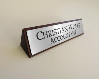 Executive Personalised Desk Name Plate, Custom Engraved Sign, Plaque, Office, Palisander Stain Finishing
