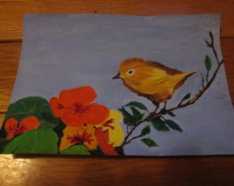 Warbler with Nasturtiums, greeting card