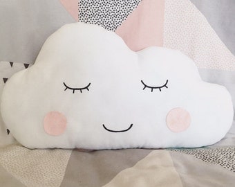 White cloud cushion. Blue or pink. Personalised custom gift. Nursery playroom bedroom. New mum baby shower gift