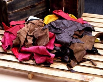 1 kg Leather Scraps - LeatherTrimmings - Cowhide and Sheep Hide - Full Grain - Top Grain - Assorted Colors - Leather Craft