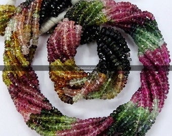 13 Inch Watermelon Tourmaline Faceted Beads AAA Quality Natural Watermelon Tourmaline Faceted Rondelle Beads 4mm to 5mm Tourmaline beads