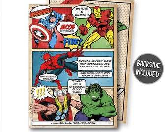 Comic Book Birthday Invitation, Avengers Invitation, Super Heroes Invitations, Personalized Invitation, Printables, Invites, Hulk, Thor