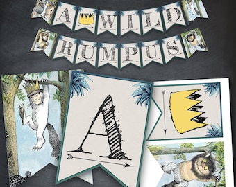 Where The Wild Things Are Banner, Wild Rumpus Birthday Banner, Max Party Printables, Where The Wild Things Are Party, Favors, Banner Flags