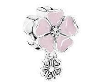Authentic Pandora Charms Poetic Blooms Dangle Soft Pink Enamel & Clear CZ