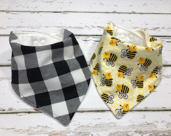 Organic Baby bib baby shower Gift Bandana bib Bee Bib Drool bib black and white baby bib bumblebee bib buffalo plaid baby bib neutral bib